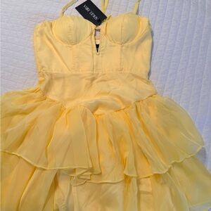 Girls Pale Yellow Ruffled Tulle Party Dress